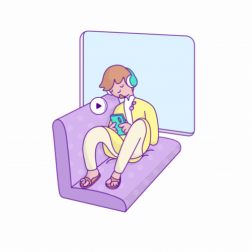 Cartoon boy listening to music